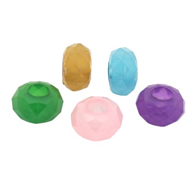 14 MM (5 MM HOLE) LARGE HOLE BEADS - FACETED OPAQUE MIX COLOURS  - 10 PCS