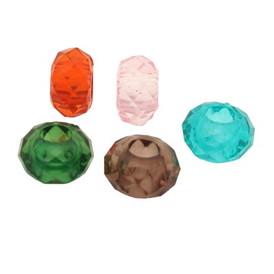 14 MM (5 MM HOLE) LARGE HOLE BEADS - FACETED MIX COLOURS  - 10 PCS