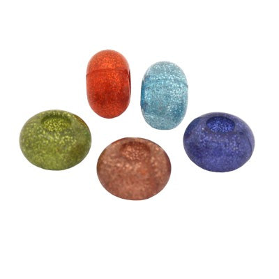 14 MM (5 MM HOLE) LARGE HOLE BEADS - MIX COLOURS SPARKLE  - 10 PCS