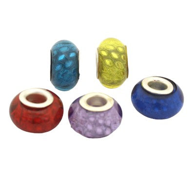 14 MM (5 MM HOLE) LARGE HOLE BEADS - MIX COLOURS FOIL - 10 PCS