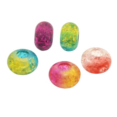 14 MM (5 MM HOLE) LARGE HOLE BEADS - MIX COLOURS TWO TONE CRACKLE - 10 PCS