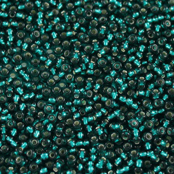 #11/0 ROCAILLES  - APPROX 40G - SILVER LINED TEAL GREEN