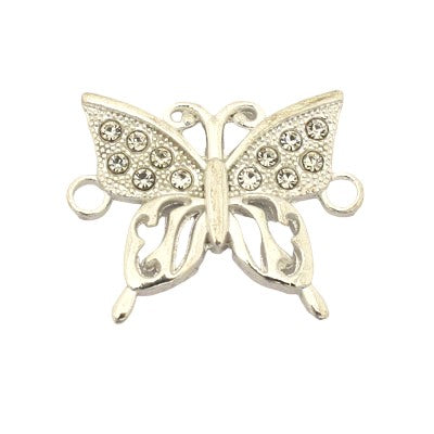 BUTTERFLY CONNECTOR 21 MM SILVER WITH DIAMANTES - 5 pcs