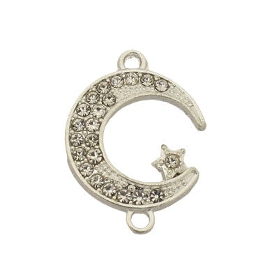 MOON STAR CONNECTOR 20 MM SILVER WITH DIAMANTES - 5 pcs