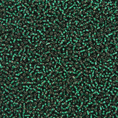 #15/0 SEED BEADS - 40G - SILVER LINED DARK GREEN