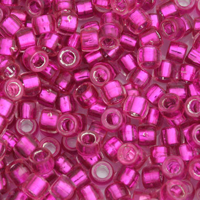 6 X 4 MM SILVER LINED PONY BEADS HOT PINK  - 240 PCS