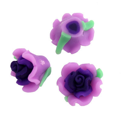 15 MM POLYMER CLAY FLOWER BEADS PINK & PURPLE - 11 PCS