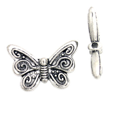 18 X 12 MM SILVER BUTTERFLY BEADS - 12 PCS