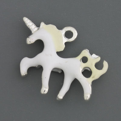 UNICORN CHARM 15 MM SILVER - WHITE & CREAM - 5 PCS