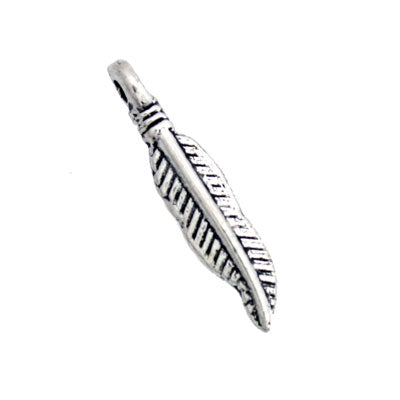 FEATHER CHARM 19 X 4 MM SILVER - 33 PCS