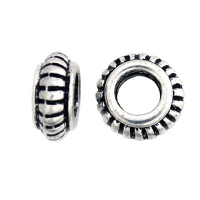 7 X 3 MM LARGE HOLE SILVER BEAD - 28 PCS