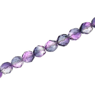 6mm czech fire polished beads two tone pink / purple 27pcs