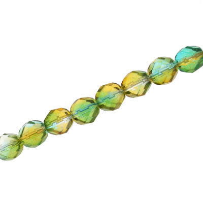 6mm czech fire polished beads two tone aqua green / topaz 27pcs