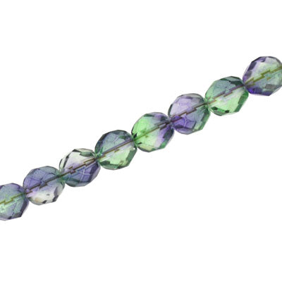 6mm czech fire polished beads two tone green / purple 27pcs