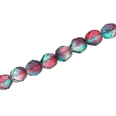 6mm czech fire polished teal / fushia 27pcs