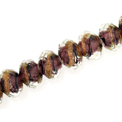 8 X 6 MM FACETED RONDELLE PLUM WITH BLACK AND COPPER SWIRL - 60 PCS