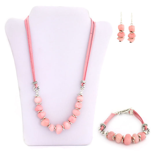 Stone Set Pink - Necklace / Bracelet and Earrings Kit