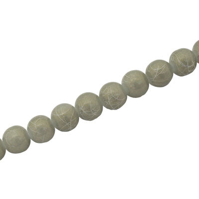 6 MM ROUND GLASS BEADS GREY  / WHITE SWIGGLE - 135 PCS