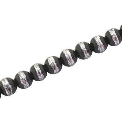 6 MM ROUND GLASS BEADS BLACK / SILVER LINED - 135 PCS