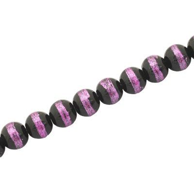 6 MM ROUND GLASS BEADS BLACK / PINK LINED - 135 PCS