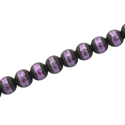 6 MM ROUND GLASS BEADS BLACK / PURPLE LINED - 135 PCS