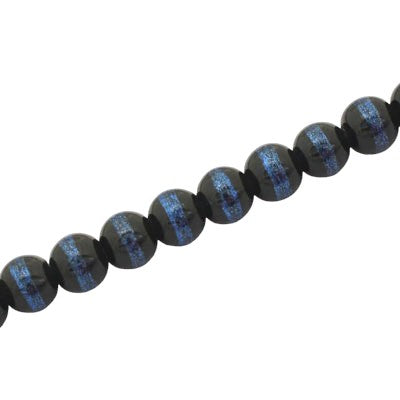 6 MM ROUND GLASS BEADS BLACK / BLUE LINED - 135 PCS