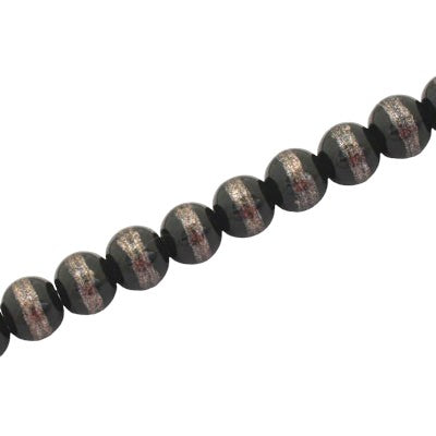 6 MM ROUND GLASS BEADS BLACK / GREY LINED - 135 PCS