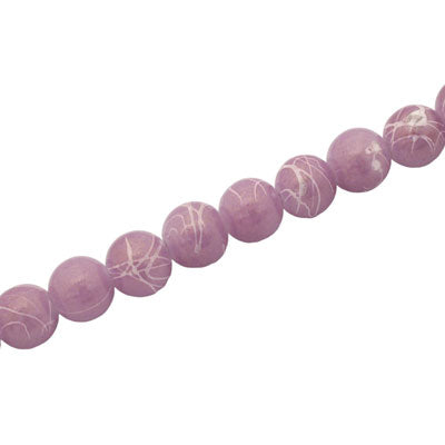 6 MM ROUND GLASS BEADS PURPLE / WHITE SWIGGLE - 135 PCS