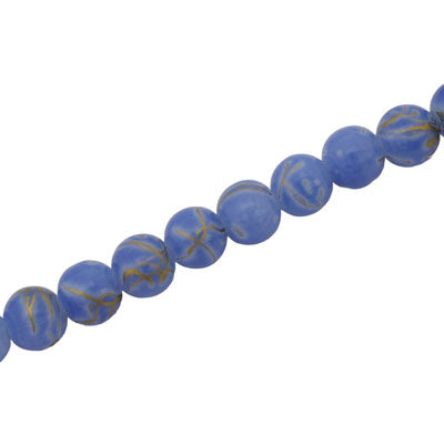 6 MM ROUND GLASS BEADS BLUE WITH GOLD SWIRL - 135 PCS