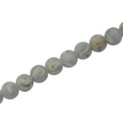 6 MM ROUND GLASS BEADS GREY WITH GOLD SWIRL - 135 PCS