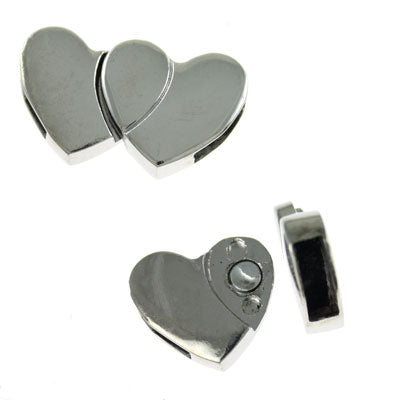 28x16mm silver magnetic heart clasp with 12x4mm glue in hole 1 pc