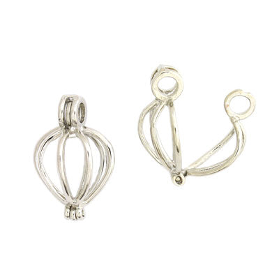 20 X 14 MM SILVER BEAD CAGE PENDANT - 2 PC