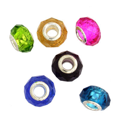 14 MM (5 MM HOLE) LARGE HOLE BEADS - MIX COLOURS - 6 PCS