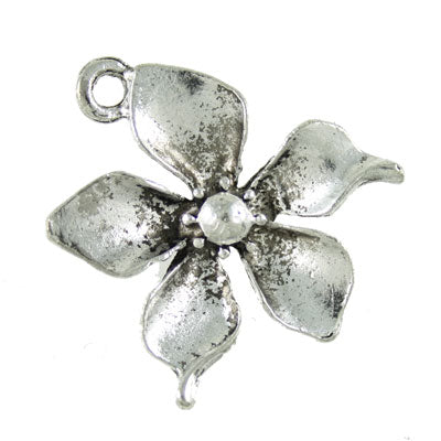 flower charm 26 mm silver - 3 pcs