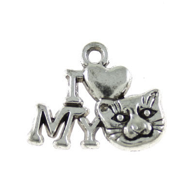i love my cat charm 14 x 17 mm silver - 20 pcs