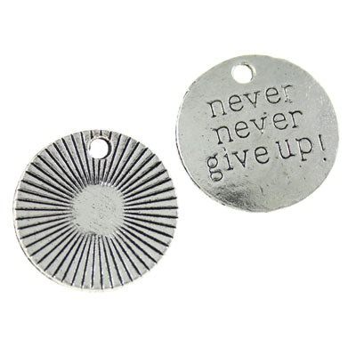 never never give up charm 20 mm silver - 10 pcs