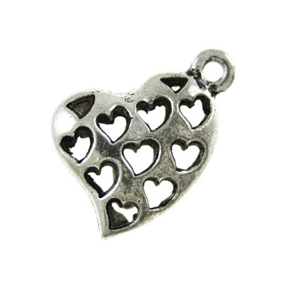 heart charm 18 mm silver - 3 pcs