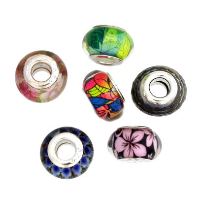 14 MM (5 MM HOLE) LARGE HOLE BEADS - MIX DESIGNS - 6 PCS