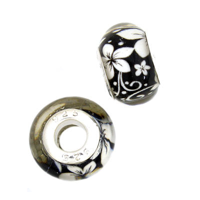 14 MM (5 MM HOLE) LARGE HOLE BEADS - BLACK & WHITE - 10 PCS