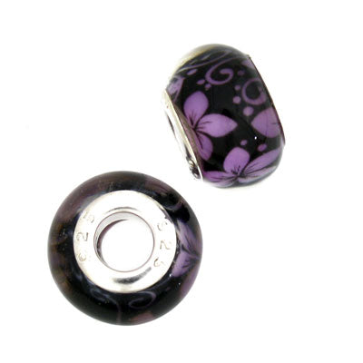 14 MM (5 MM HOLE) LARGE HOLE BEADS - PURPLE & BLACK - 8 PCS