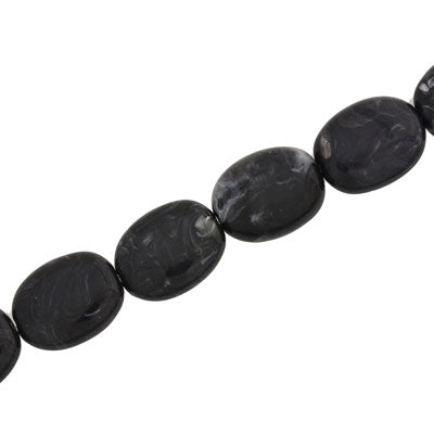 18 X 15 MM OVAL BEADS - BLACK SWIRL - 16 PCS