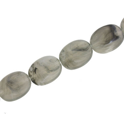 18 X 14 MM OVAL BEADS - GREY SWIRL - 16 PCS