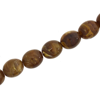 14 X 12 MM OVAL BEADS - CARAMEL SWIRL - 20 PCS