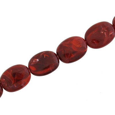 18 X 14 MM OVAL BEADS - DARK RED SWIRL - 16 PCS