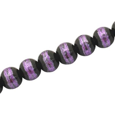 8 MM ROUND GLASS BEADS BLACK / PURPLE LINED - 105 PCS