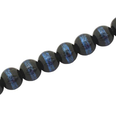 8 MM ROUND GLASS BEADS BLACK / BLUE LINED - 105 PCS