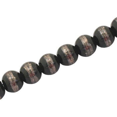 8 MM ROUND GLASS BEADS BLACK / GREY LINED - 105 PCS