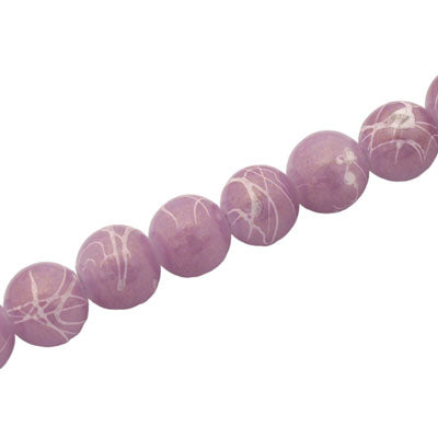 8 MM ROUND GLASS BEADS PURPLE / WHITE SWIGGLE - 105 PCS