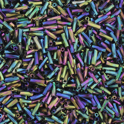 10 - 12 MM TWISTED BUGLE BEADS - 100 G - METALLIC RAINBOW