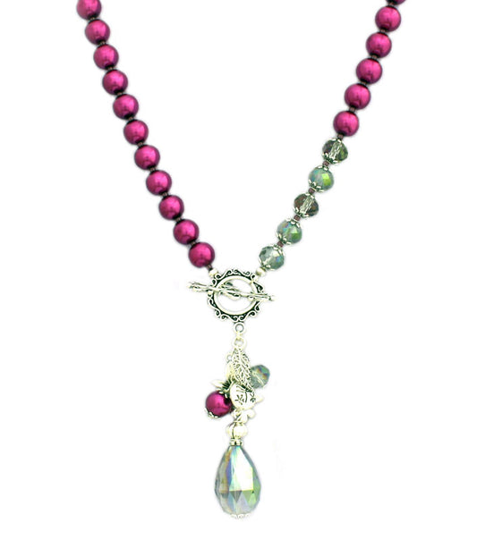 PINK GLASS PEARL & CRYSTAL NECKLACE KIT